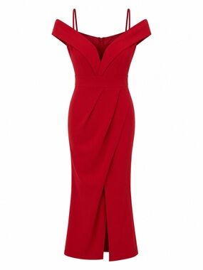 Morgan & Co. Red Midi Dress with Plunge V-Neck